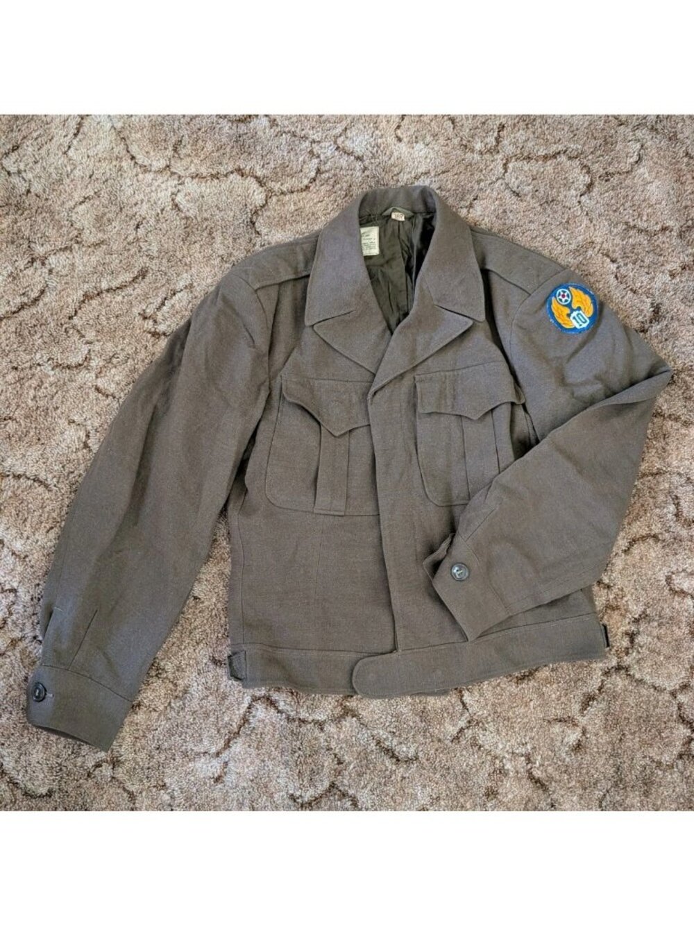 Original 1944 WWII US Army Ike Jacket 38R Wool Military - 10th Air Force Patch